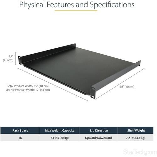 StarTech.com 1U serverkast plank - EIA/ECA-310 conform - cantilever - draagvermogen 20 kg - 40 cm diep (CABSHELF116) - K-2