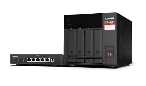 QNAP TS-473A + QSW-1105-5T Bundle Pack, NAS, Tower, Ryzen Embedded, V1500B, 8 GB, DDR4-0
