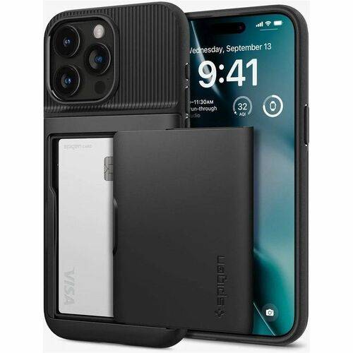 Spigen Slim Armor CS Robuust Case voor Apple iPhone 15 Pro Smartphone, Card, Kleingeld - Zwart - Valbestendig, Krasvast-0