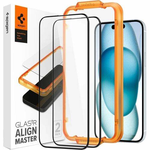 Spigen AlignMaster 9H Gehard glas Schermbescherming voor Apple iPhone 15 - Glashelder - 2 Pak - Voor 15,5 cm (6,1") OLED-2