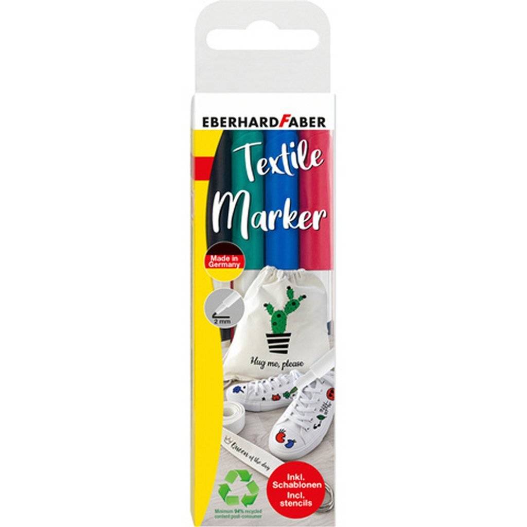 Eberhard Faber EF-578204 Textielmarker 4 Stuks + Sjablonen-0