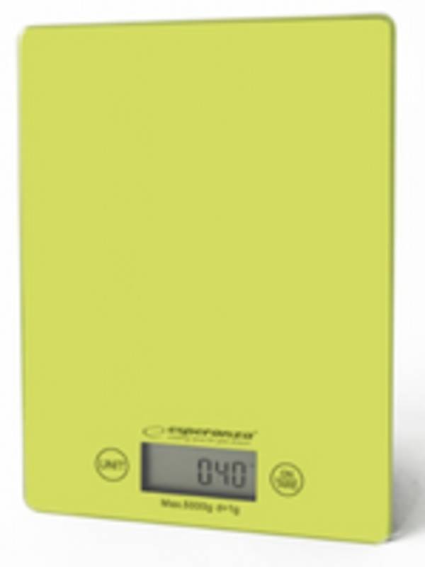 Esperanza EKS002G keukenweegschaal, elektronische keukenweegschaal, groen/geel, rechthoekig model voor op het aanrecht.