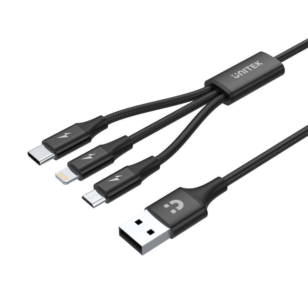 UTK UNITEK C14049BK USB-kabel 1,2 m USB 2.0 USB C Micro-USB B/Lightning Zwart-0