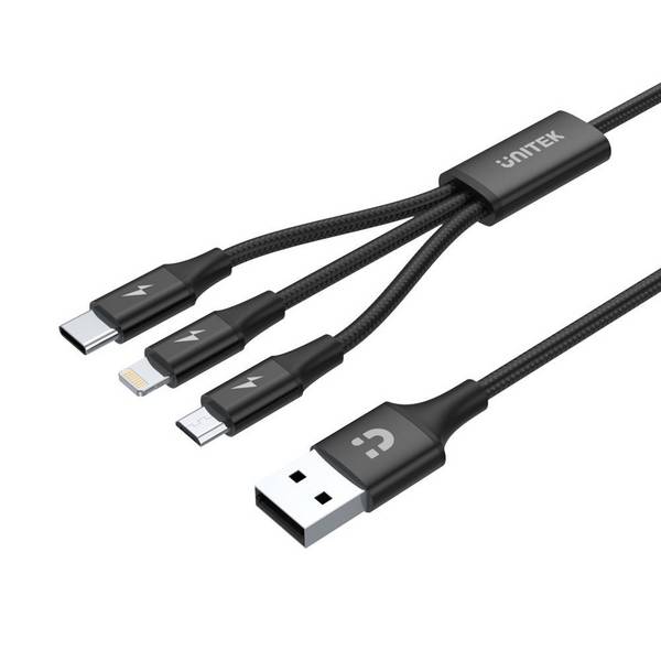 UTK UNITEK C14049BK USB-kabel 1,2 m USB 2.0 USB C Micro-USB B/Lightning Zwart
