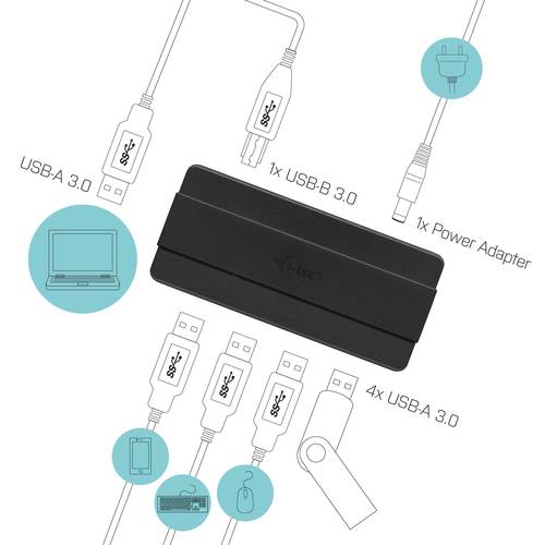 i-tec USB 3.0 Charging HUB 4 Port + Power Adapter, USB 3.2 Gen 1 (3.1 Gen 1) Type-B, USB 3.2 Gen 1 (3.1 Gen 1) Type-A, 5-2
