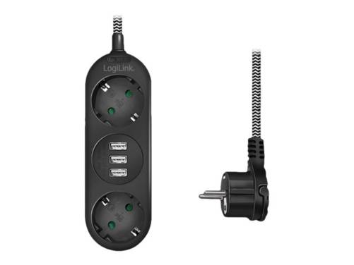 LogiLink stekkerdoos 2-weg, 2xCEE 7/3+3xUSB-A, textielkabel