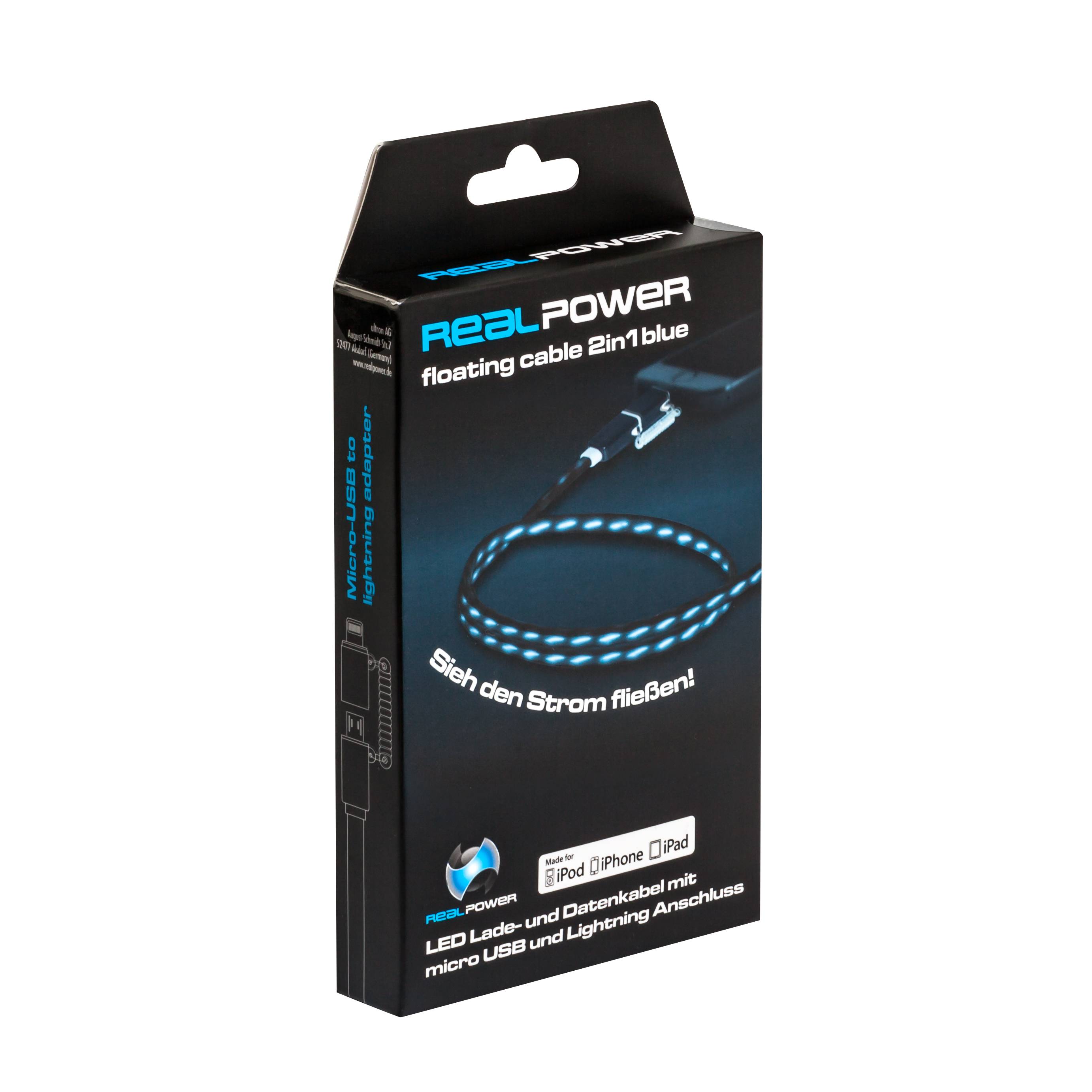 RealPower LED datakabel blauw micro-USB naar Lightning-2
