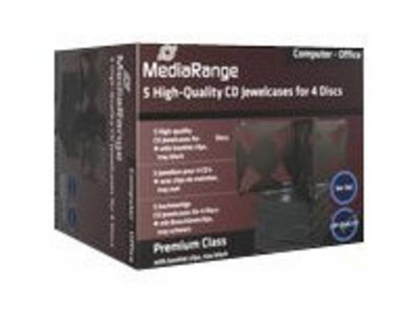 MediaRange lege cd-hoes voor 4 schijven, 22 mm, zwarte lade, 5 stuks