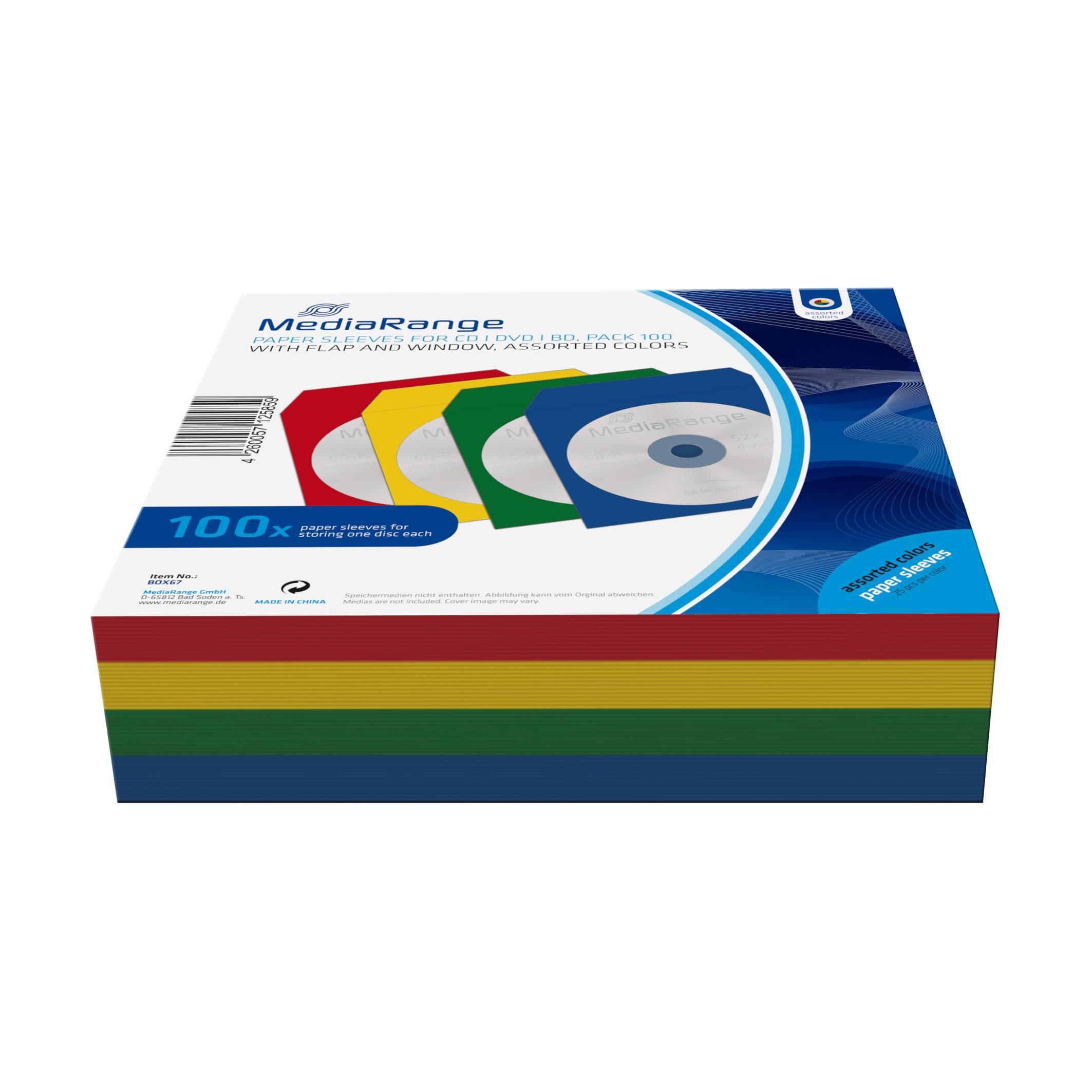 MediaRange CD Paperbag Colorpack 100 stuks met venster-1