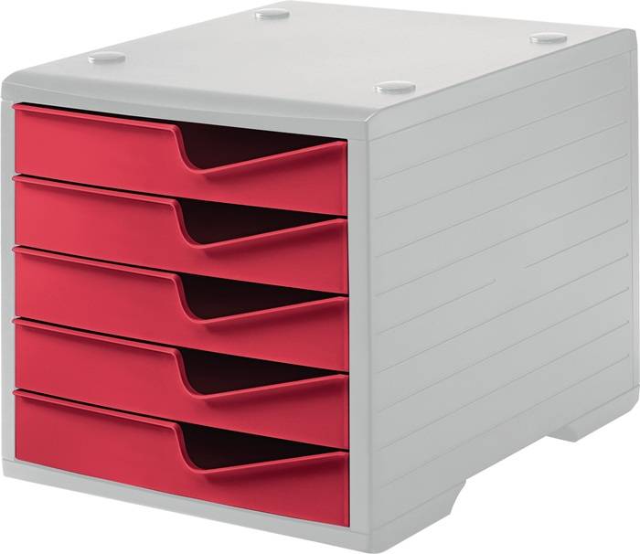 Opbergbox 5 laden grijs/cranberry polystyrol H255xB270xD340 mm STYRO