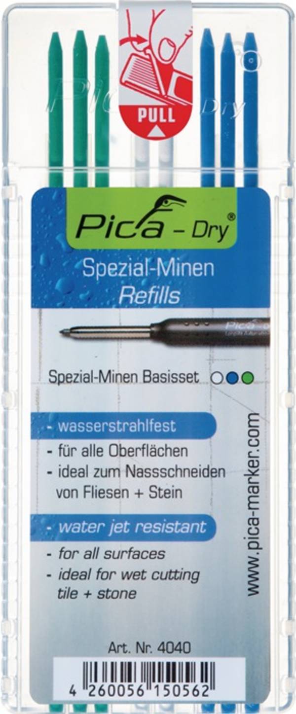 Vullingenset Pica-Dry 3x blauw, 2x wit, 3x groen waterbestendig 8 stiften / set