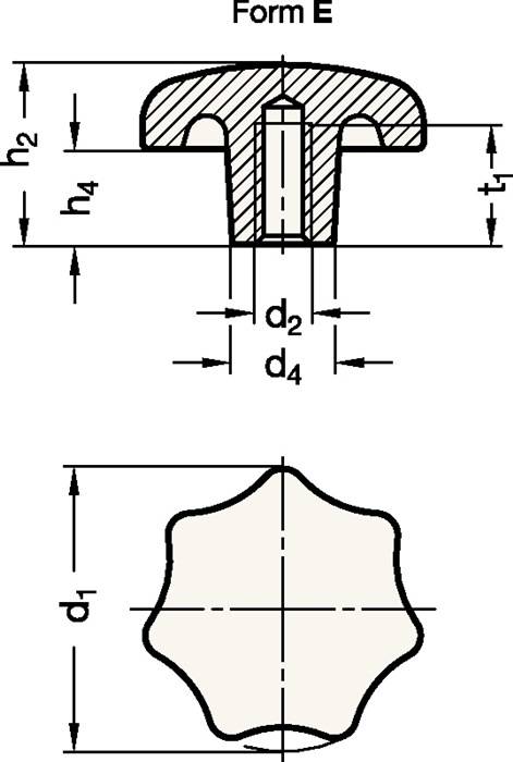 Stergreep DIN 6336 met schroefdraadbus kunststof d1 40 mm d2 M 8 mm GANTER-2