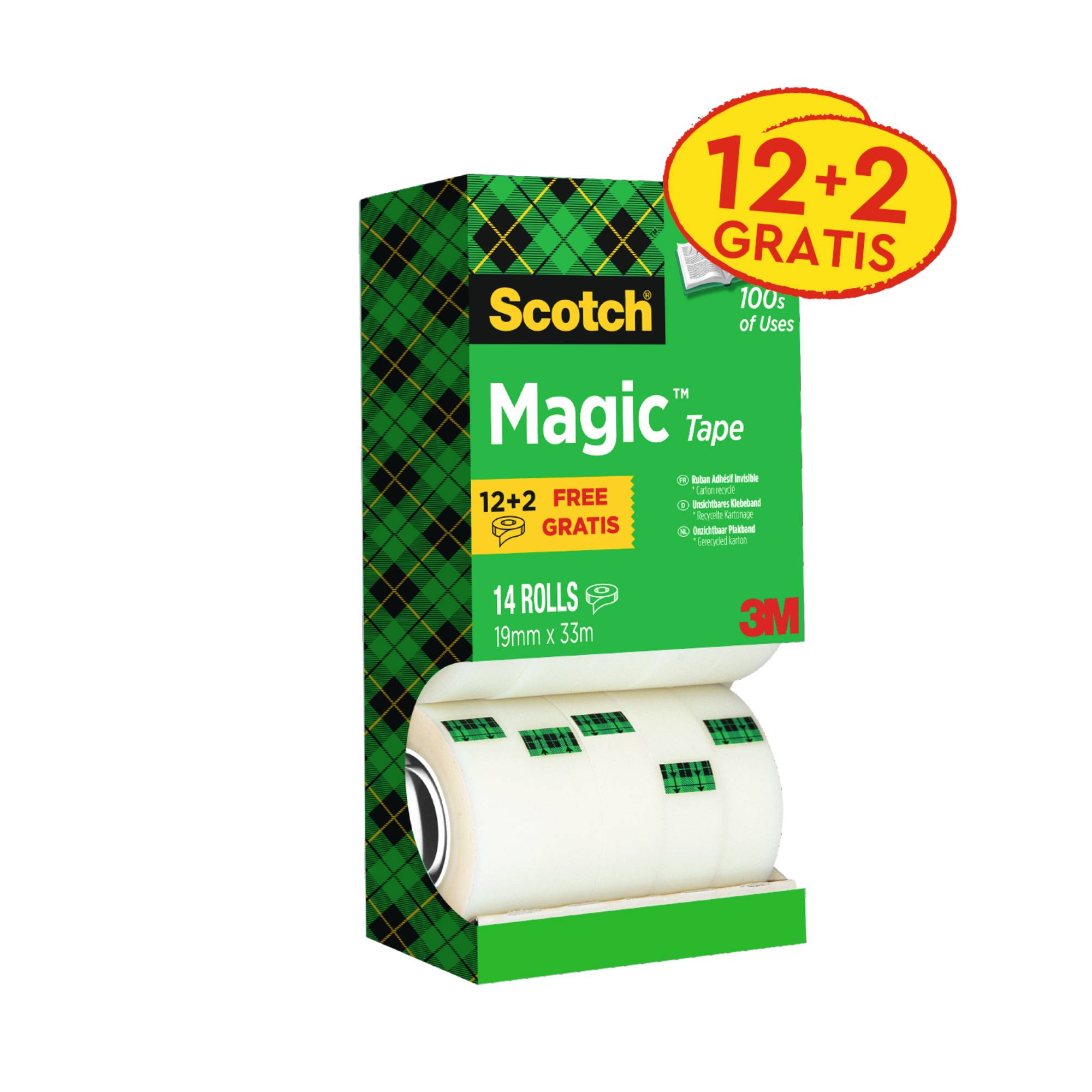 Scotch value pack: 12 x ® magic™ tape, kartonnen toren, 19 mm x 33 m + 2 rol gratis 40467190713714046719071371