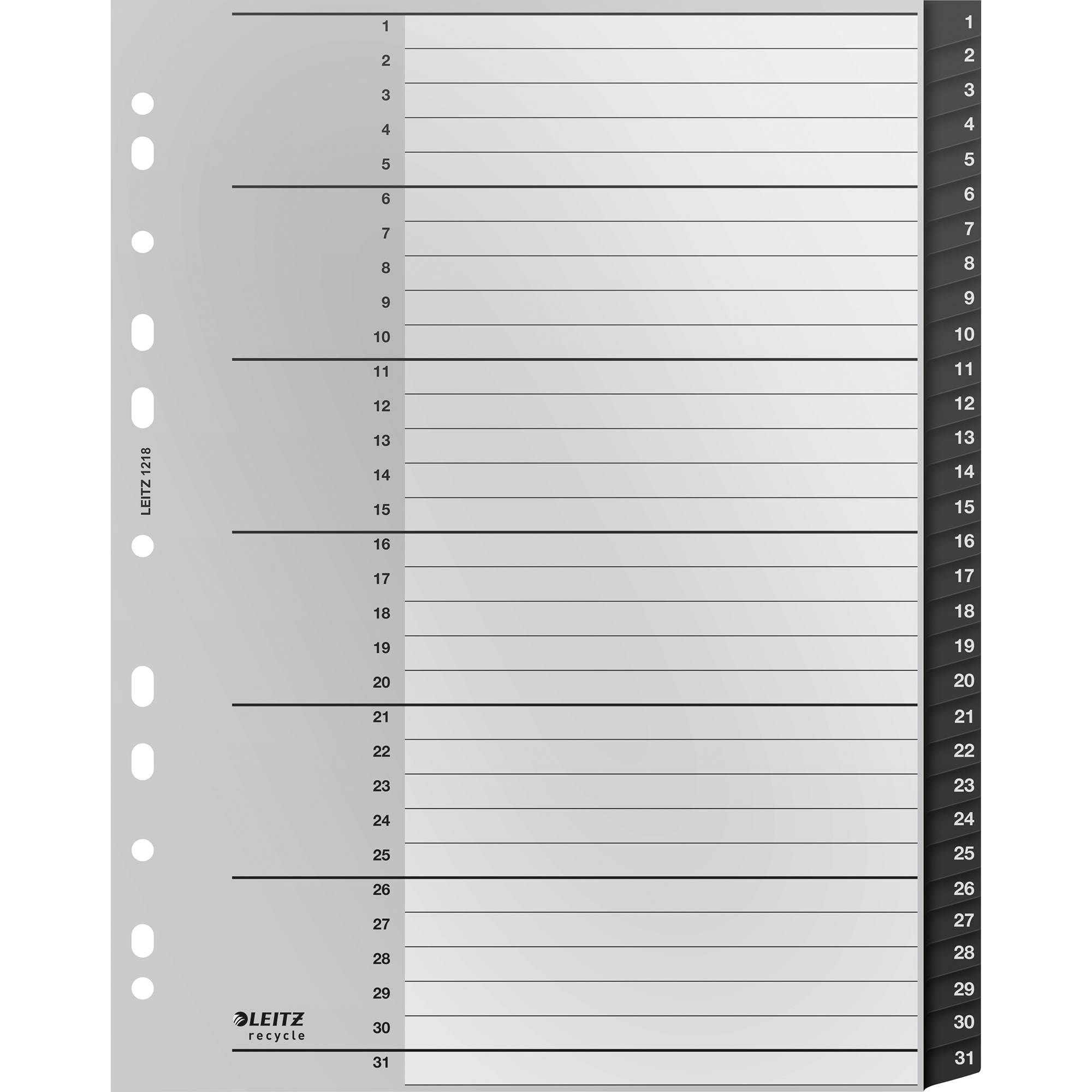 Tabblad Leitz Recycle A4 11-gaats 1-31 extra breed PP