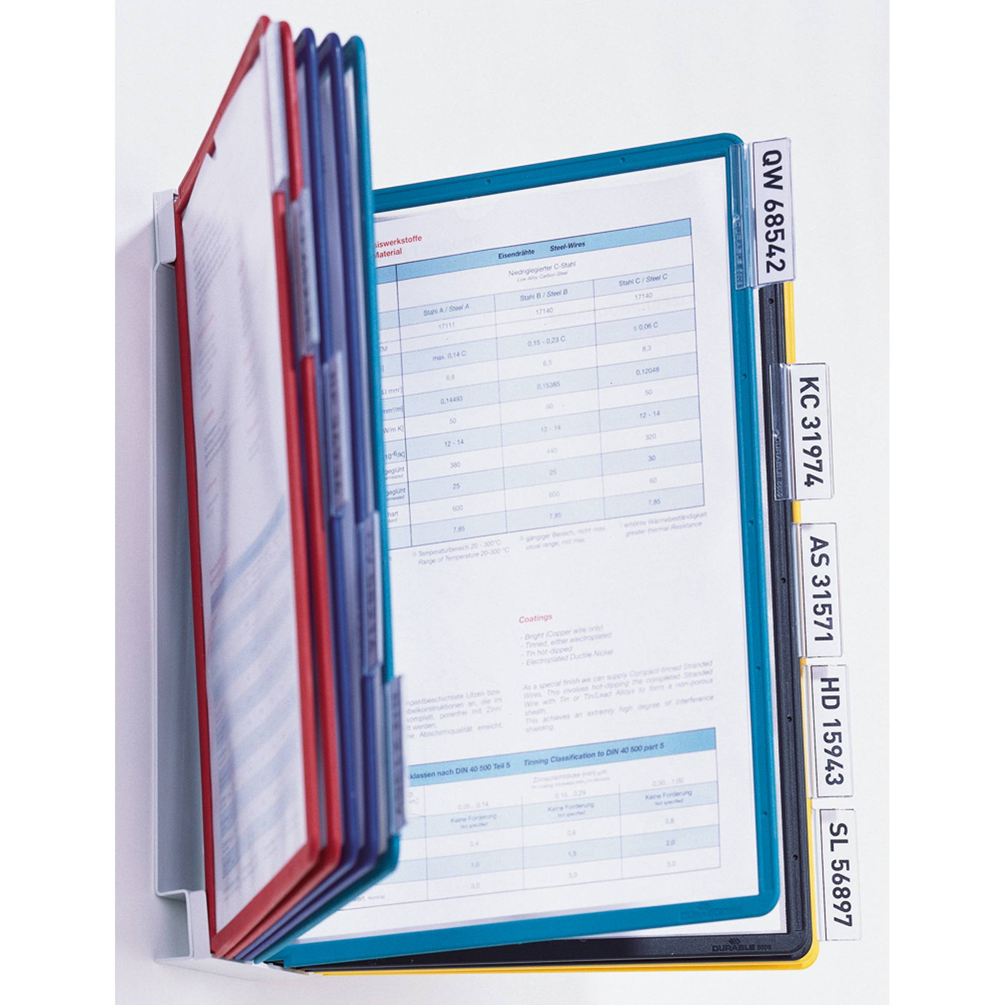 Durable Wandhouder voor bureaustandaard VARIO WALL 10 - 5567 Rood, Geel, Groen, Blauw, Zwart DIN A4 Aantal meegeleverde-0