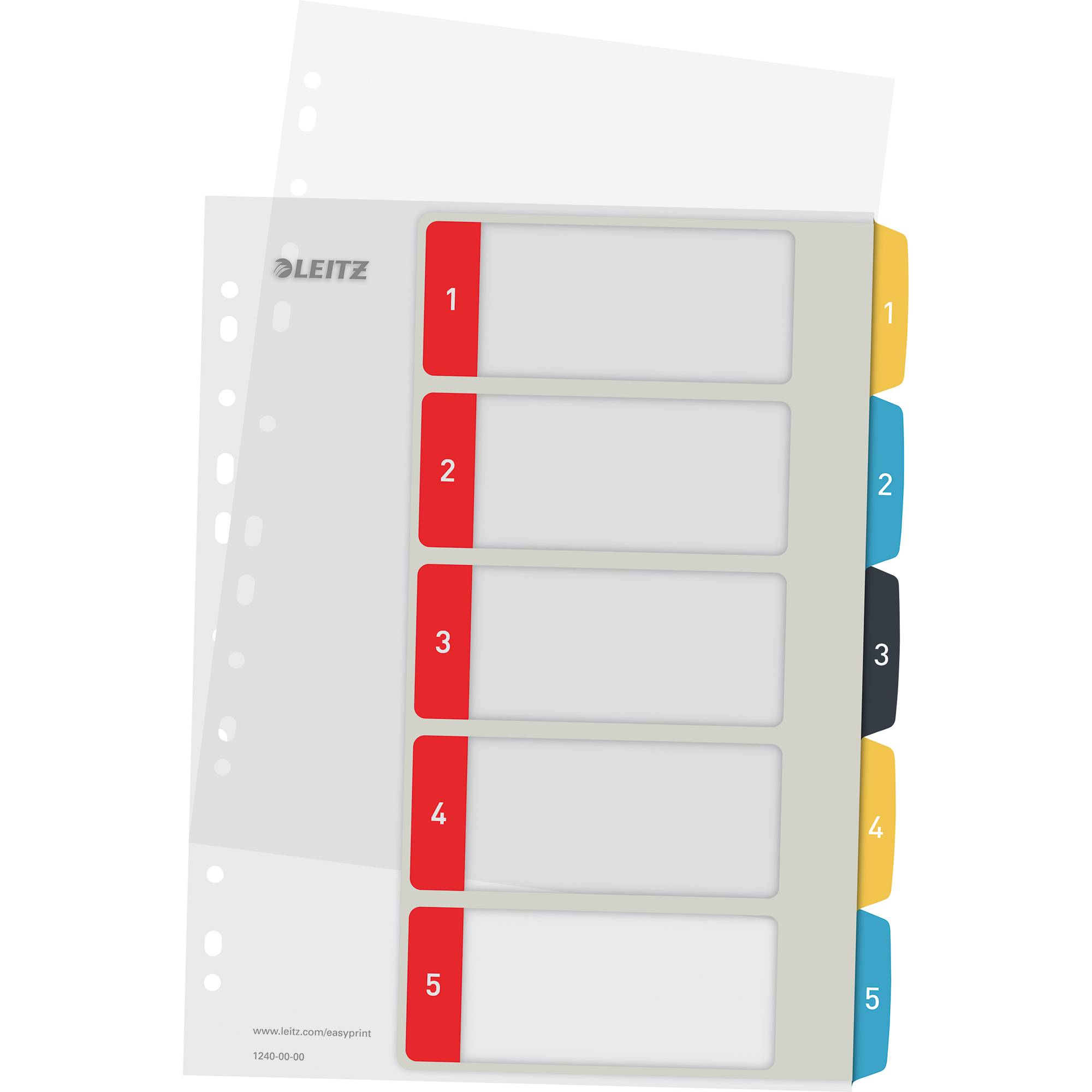 Leitz Cosy tabbladen, ft A4, 11-gaatsperforatie, PP, geassorteerde kleuren, set 1-5