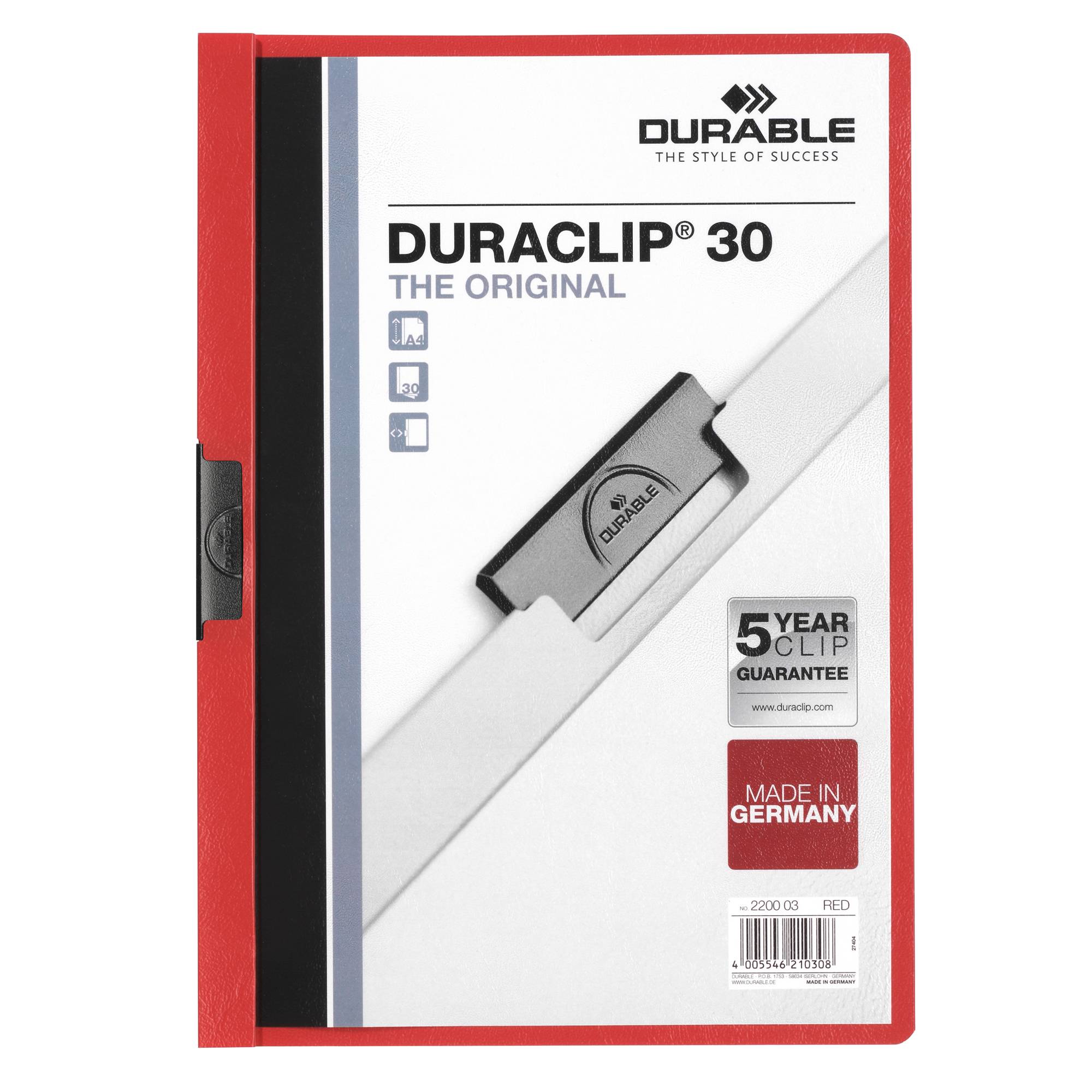 Duurzame Duraclip 30 stofklepmap PVC Rood, transparant-0