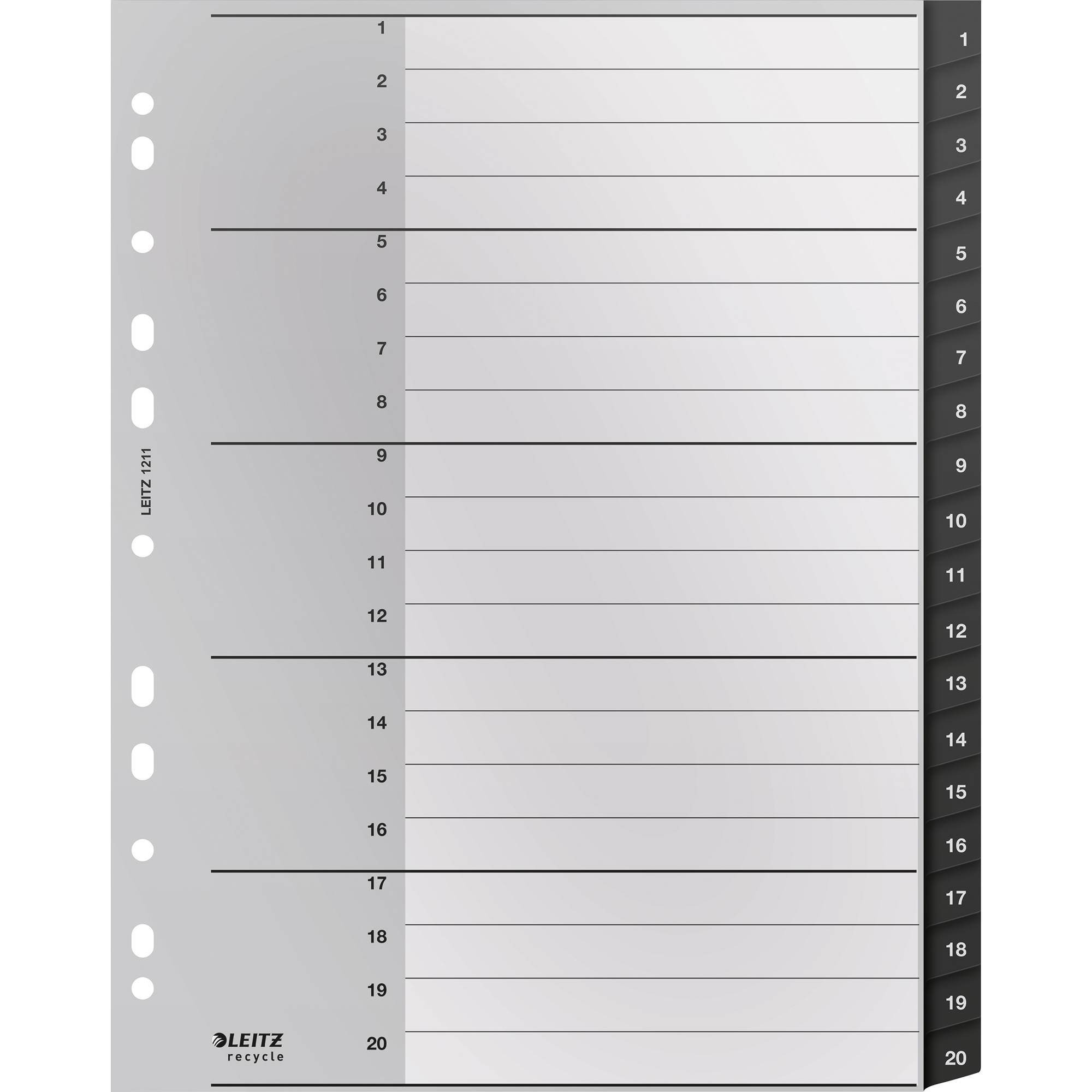 Tabblad Leitz Recycle A4 11-gaats 1-20 extra breed PP