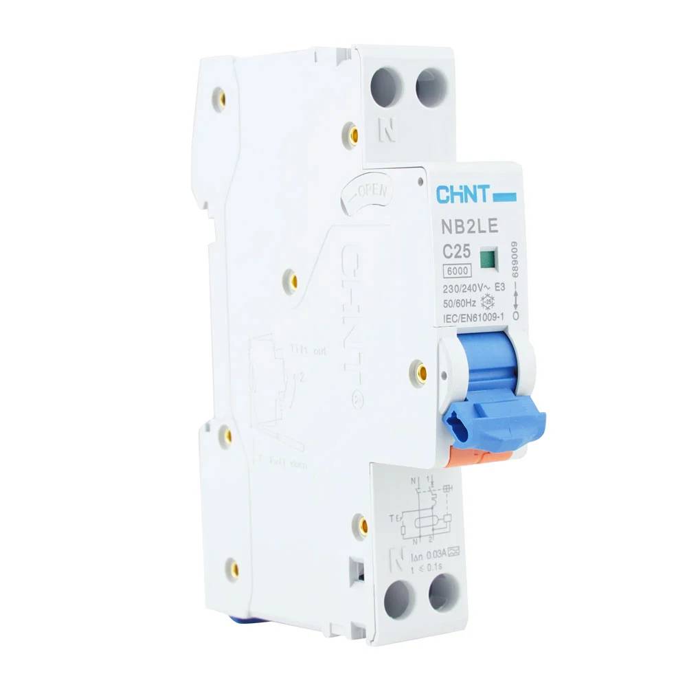 Chint aardlekautomaat 1-fase, 1-polig+nul 25A C-kar 30mA 6kA onderbrekingscapaciteit (NB2LE-C25)-0