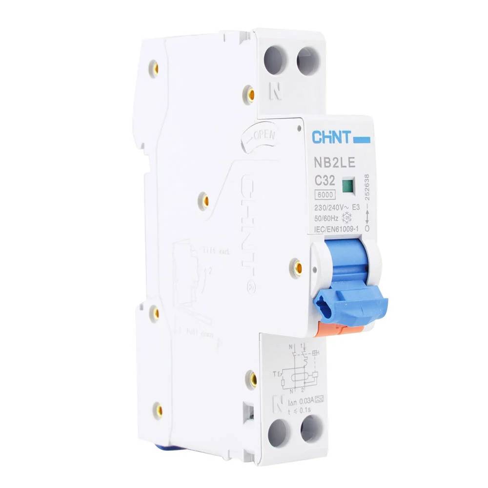 Chint aardlekautomaat 1-fase, 1-polig+nul 32A C-kar 30mA 6kA onderbrekingscapaciteit (NB2LE-C32)-0