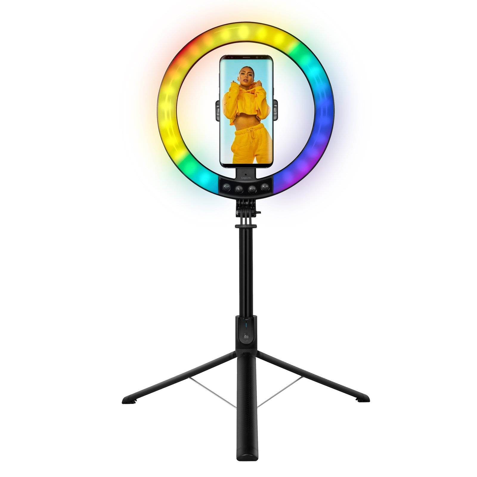 Logilink smartphone ringlamp met selfiestick en statief, DM 20cm-0