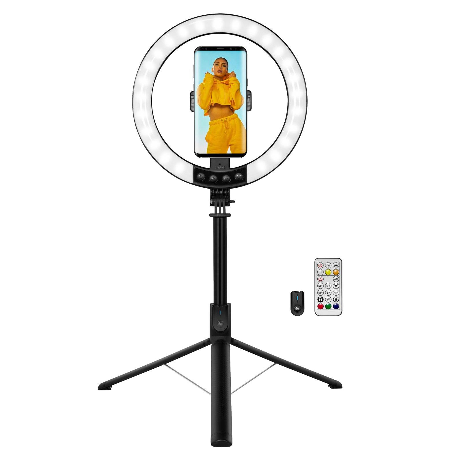 Logilink smartphone ringlamp met selfiestick en statief, DM 20cm-1
