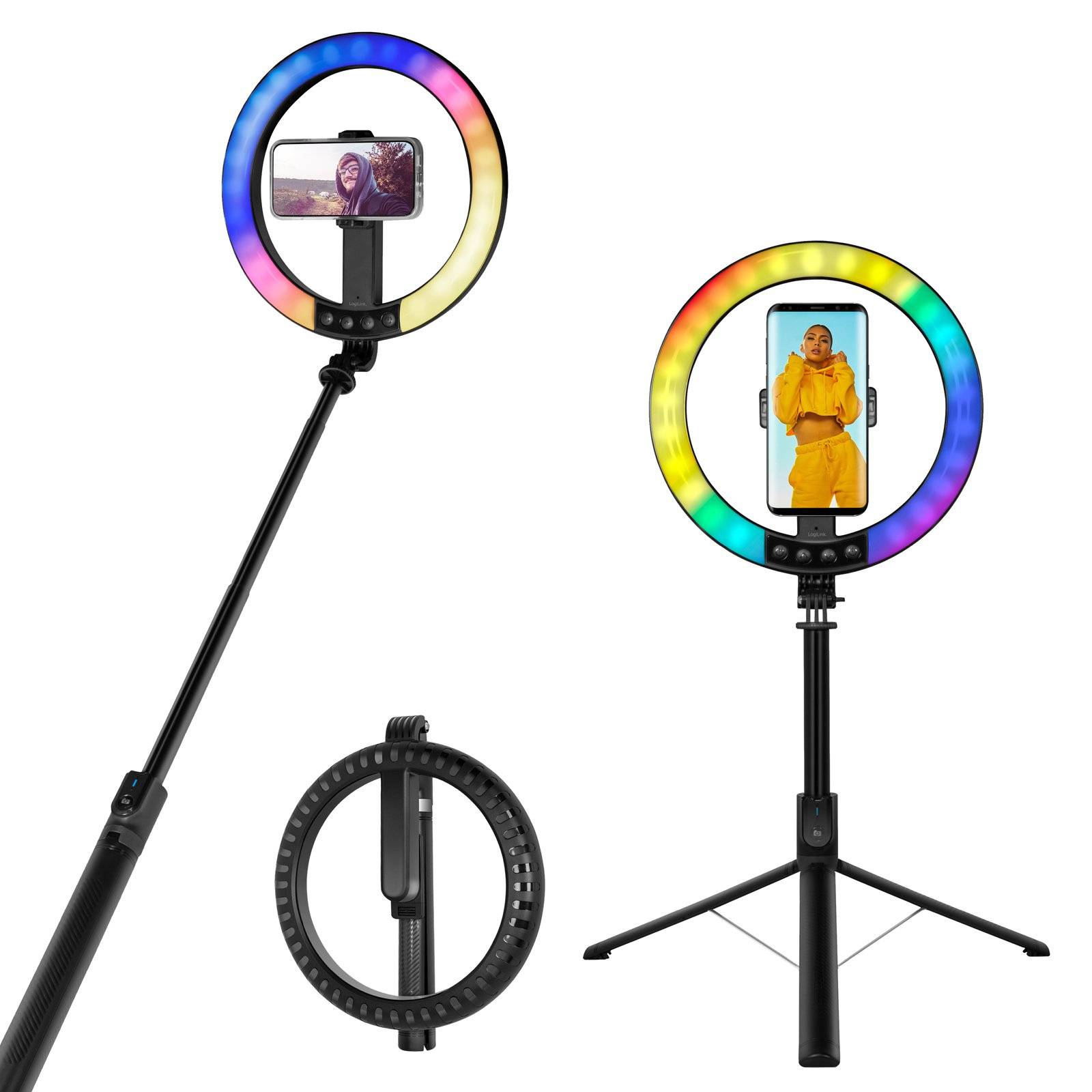 Logilink smartphone ringlamp met selfiestick en statief, DM 20cm-2