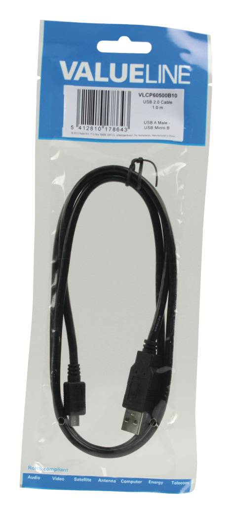 Valueline VLCP60500B10 Usb 2.0 Usb A Male - Usb Micro B Male Kabel 1,00 M Zwart-2