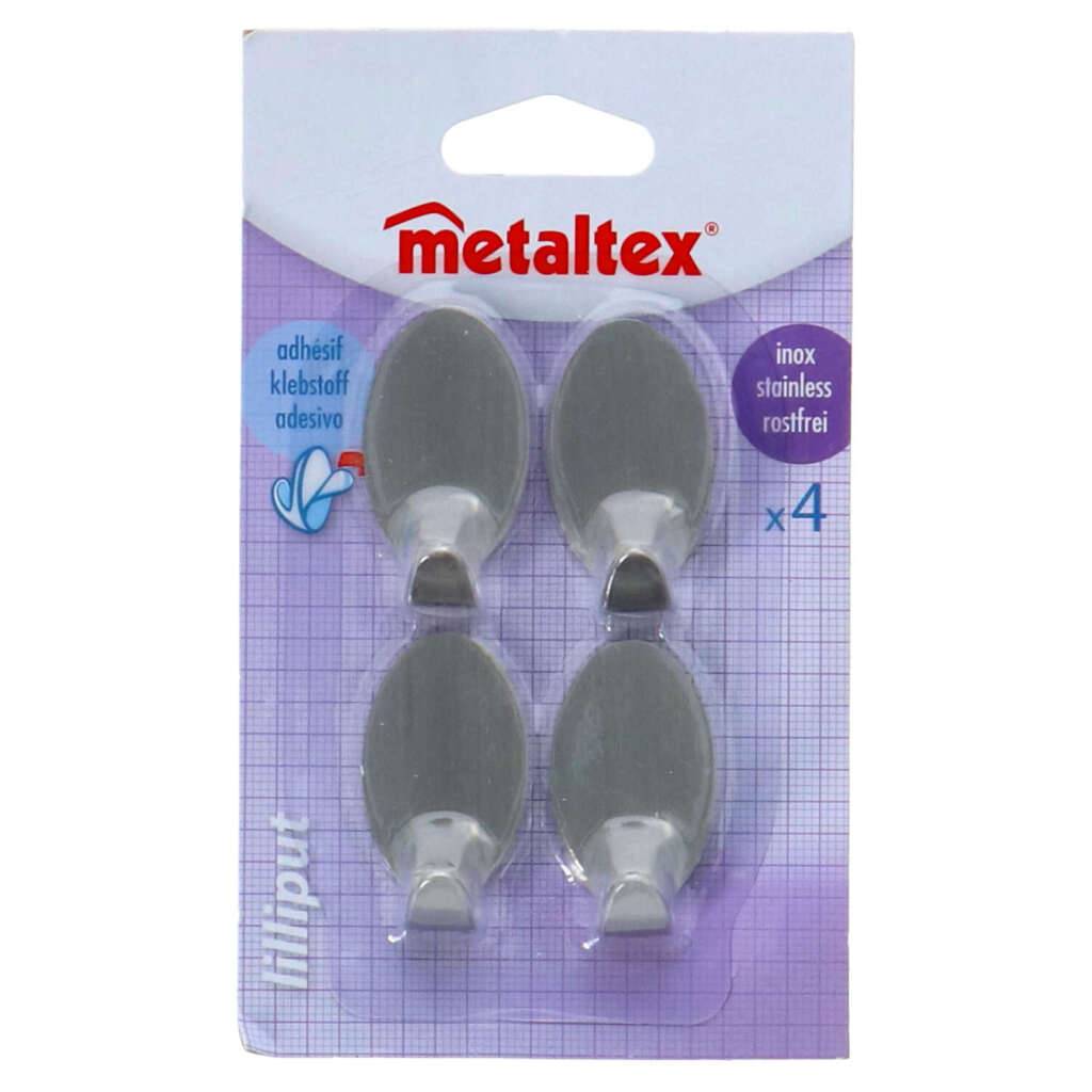 Metaltex Ovalen Plakhaken Klein 4 Stuks RVS-0