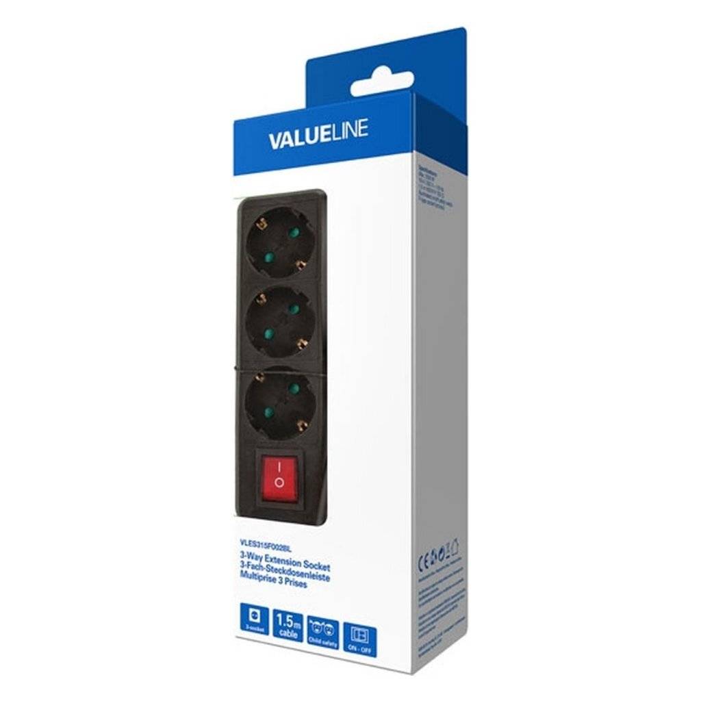 Valueline VLES315F002BL Stekkerdoos 3-Wegs Zwart-1
