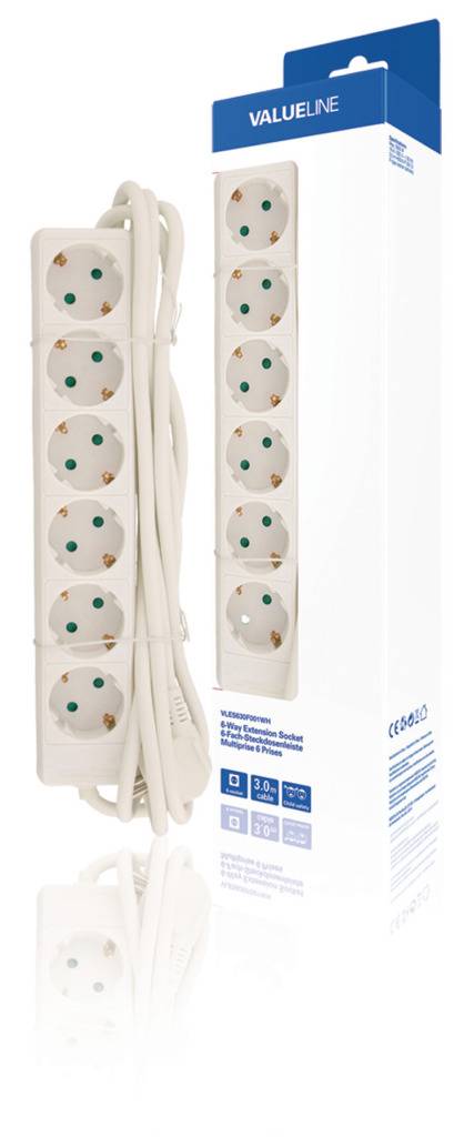 Valueline VLES630F001WH Stekkerdoos 6-wegs 3.00 M Wit-0