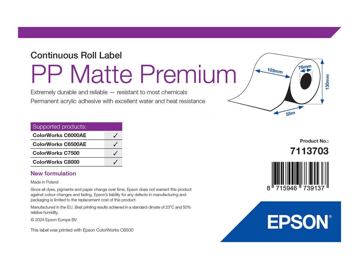 Epson PP Matte Premium, Continu, etikettenrol, synthetisch, 55 m, B 105mm-1