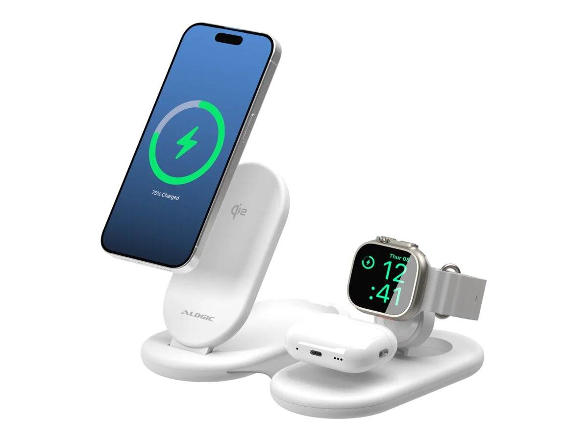 Alogic PackAway 3-in-1 Qi2 Wireless Charging Stand White-0