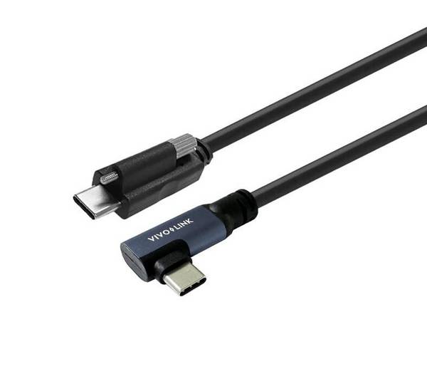 Vivolink USB-C Schroef naar USB-C Kabel Hoekig 1m Ondersteunt 20 Gbps data Minicoax voor Professioneel gebruik