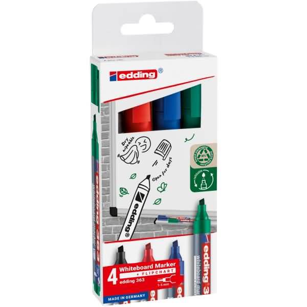 Whiteboardmarker edding 363 schuin 1-5mm assorti set à 4 stuks