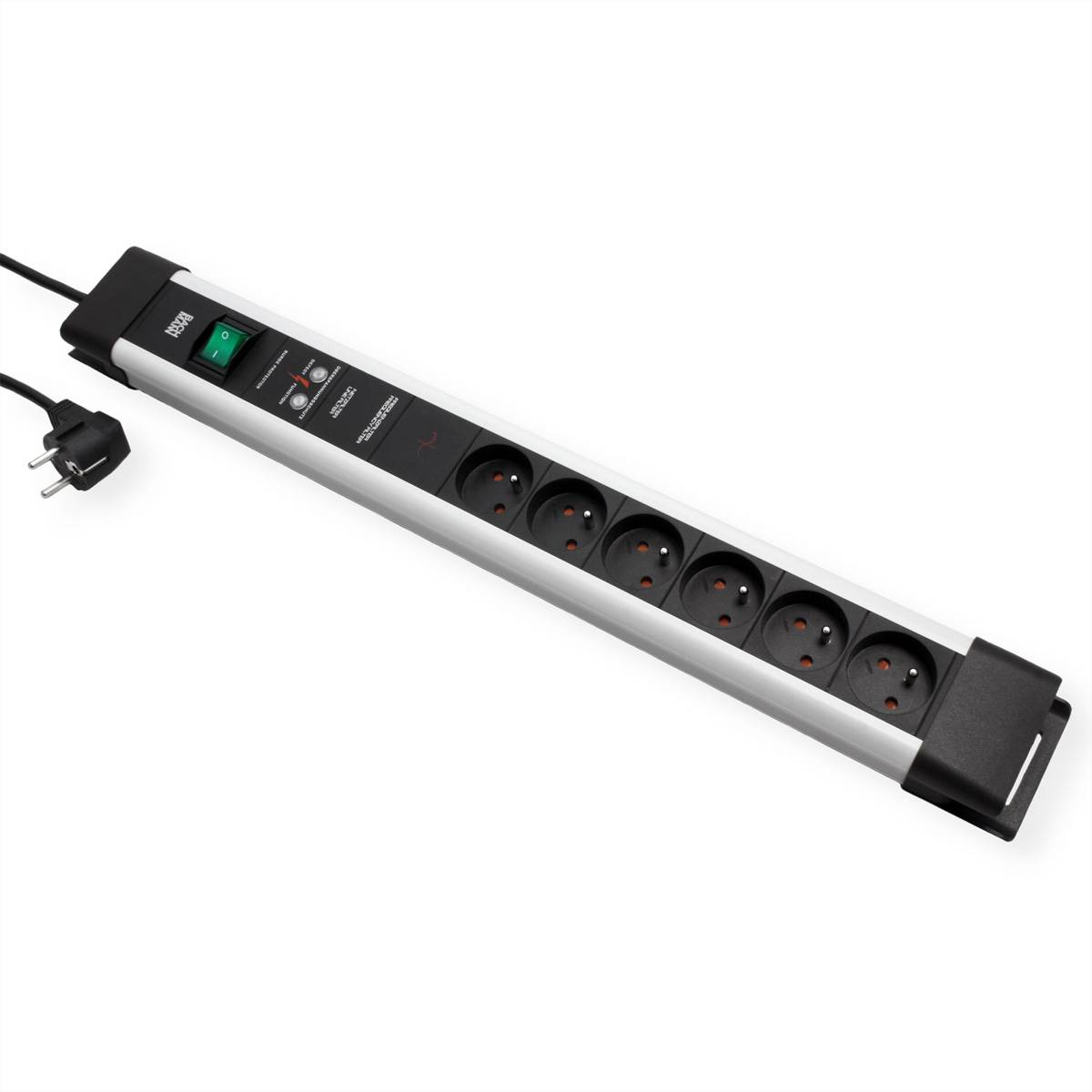 BACHMANN CONNECTUS 6xUTE, 1xGVS 1xschakelaar 2,0 m CEE7/7 grijs-2