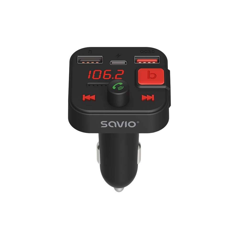 SAVIO FM-zender, Bluetooth 5.3, QC 3.0 lader, LED display, Bass Boost, TR-15, zwart-0