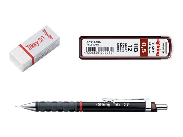 ROTRING fijn potlood Tikky zwart 0,5 +30 gum 1 vel-1