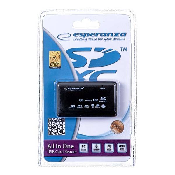Esperanza EA119 geheugenkaartlezer Zwart USB 2.0