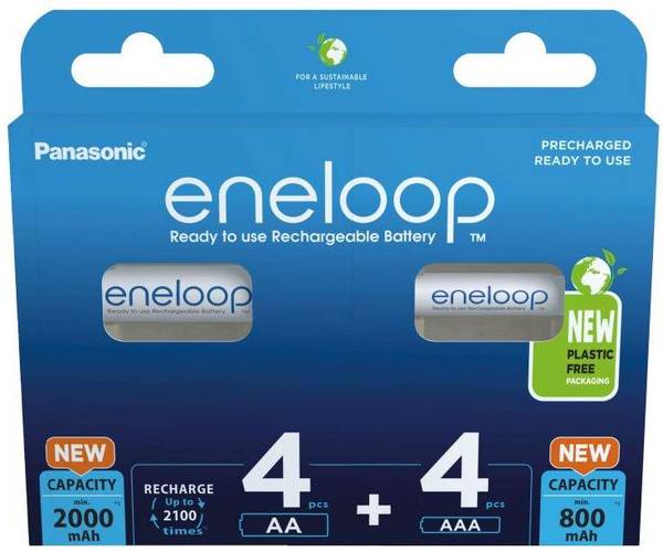 Oplaadbare batterijen PANASONIC ENELOOP 4x AA 2000 mAh + 4x AAA 800 mAh 8 stuks (BK-3MCDE+4MCDE/8CP)