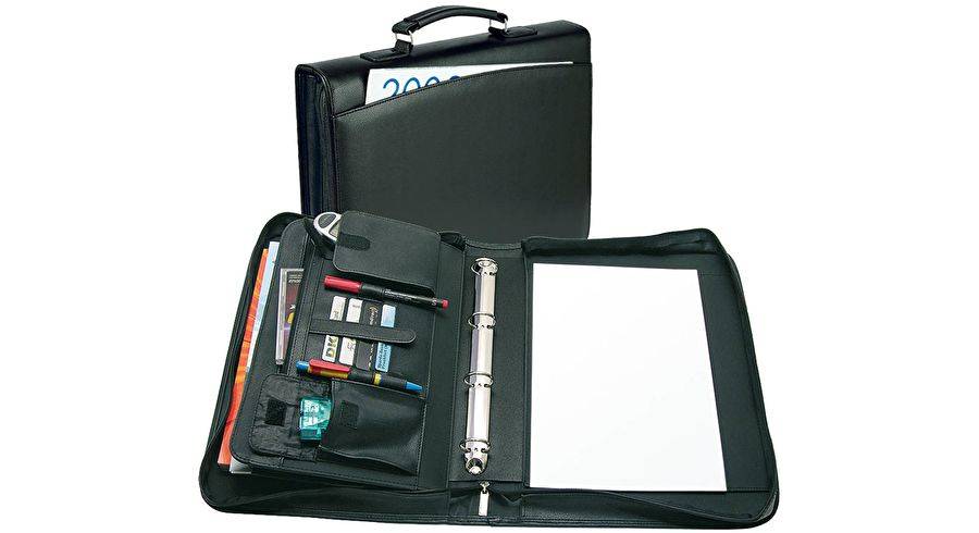 WEDO Organizer Map van imitatieleer, A4-formaat / 4-rings met handvat, zwart-1