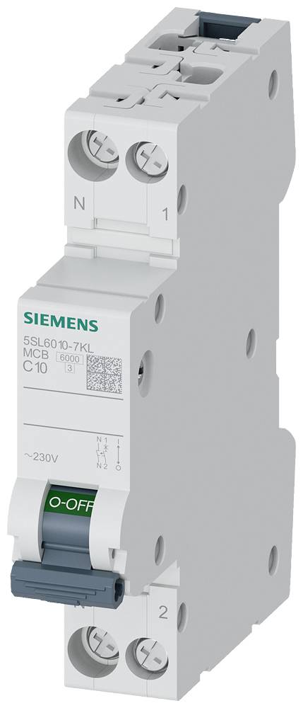 Miniature circuit breaker 230 V 6 kA, 1+N-pole/1 MW, N left C10