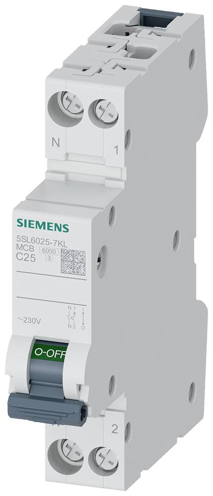 Miniature circuit breaker 230 V 6 kA, 1+N-pole/1 MW, N left C25