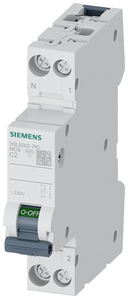 Miniature circuit breaker 230 V 6 kA, 1+N-pole/1 MW, N left C2