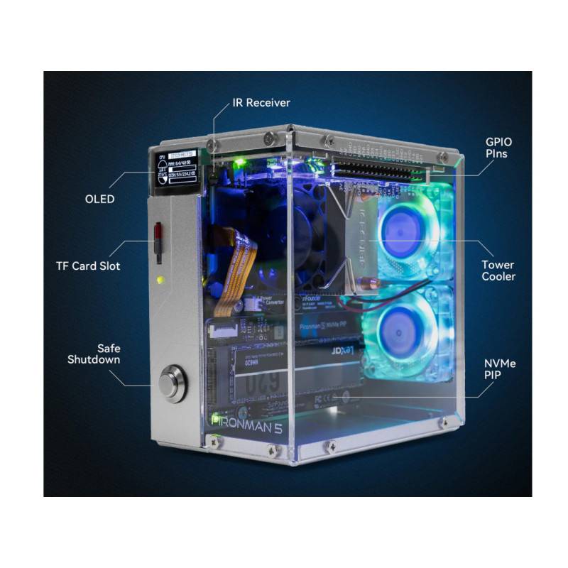 Pironman 5 - NVMe M.2 SSD PCIe - mini PC case voor Raspberry Pi 5-1