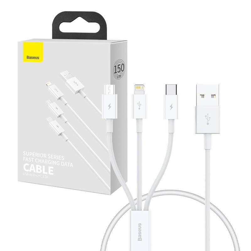 BASEUS P10320105221-01 Kabel; High Speed,USB 2.0; 0,5m; wit; 3,5A - 1 stuk-0