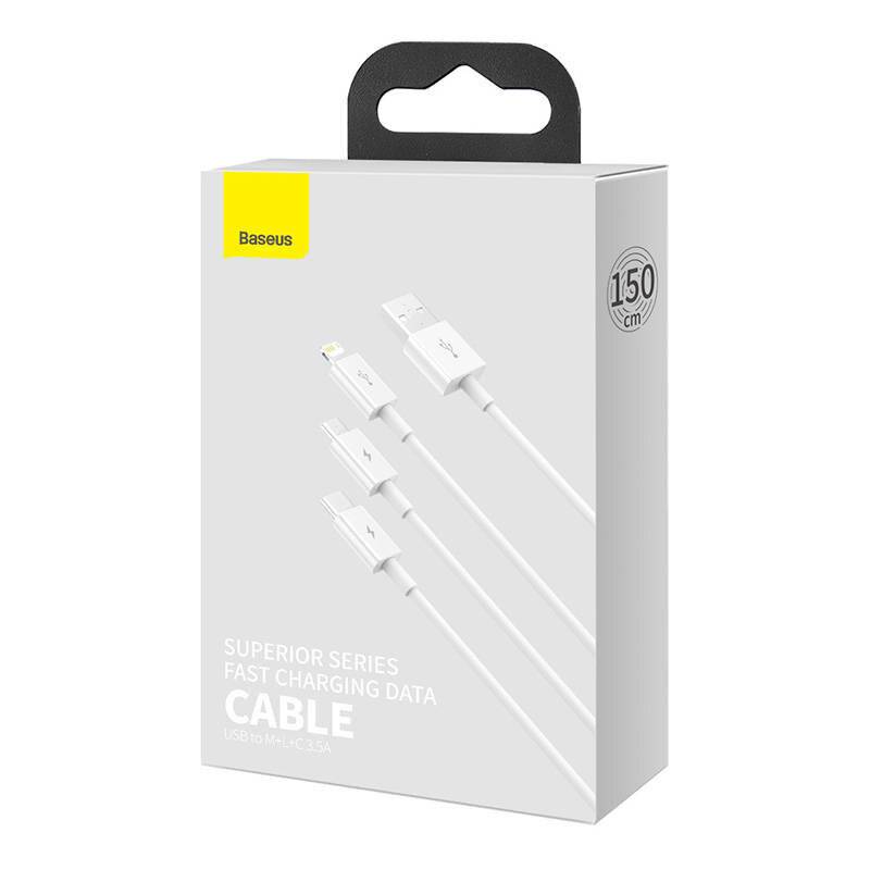 Symboolafbeelding voor BASEUS P10320105221-01 Kabel; High Speed,USB 2.0; 0,5m; wit; 3,5A - 1 stuk