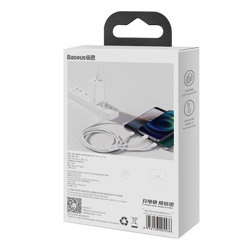 Symboolafbeelding voor BASEUS P10320105221-01 Kabel; High Speed,USB 2.0; 0,5m; wit; 3,5A - 1 stuk