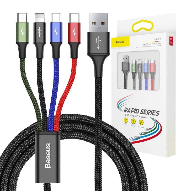 Symboolafbeelding voor BASEUS CA1T4-B01 Kabel; High Speed,USB 2.0; 1,2m; zwart; textiel; 3,5A - 1 stuk
