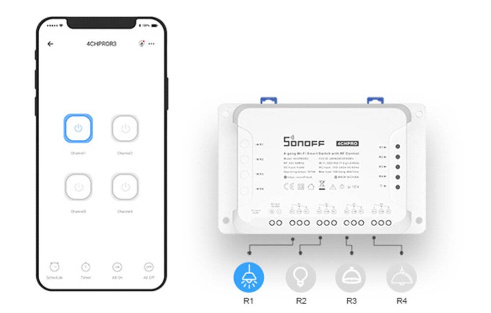 Bekroonde afbeelding voor Sonoff - M0802010003 - SONOFF WiFi Smart Switch 4CHR3